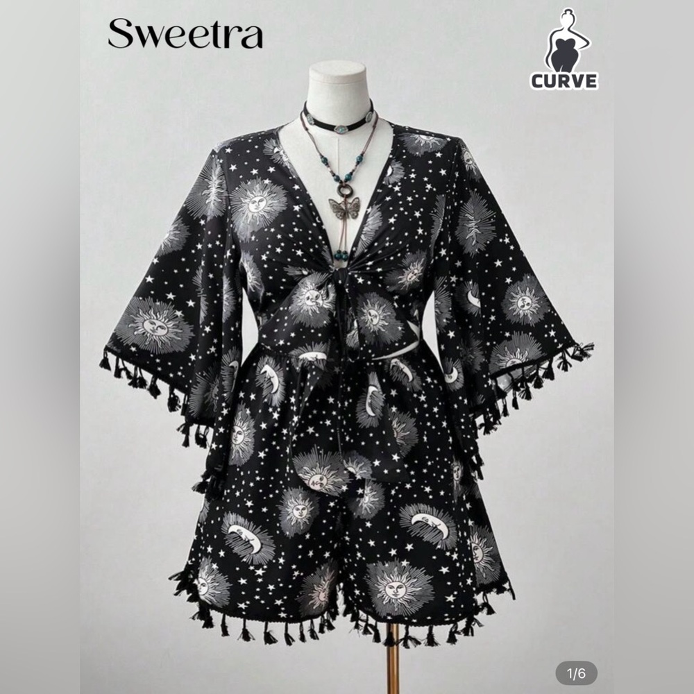Sweetra Black Sun and Moon Kimono romper
